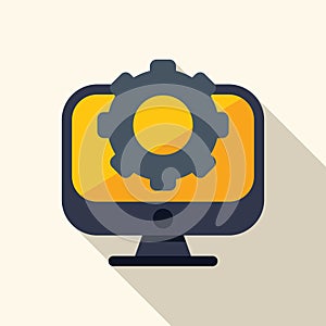Desktop computer showing optimization process with gear icon