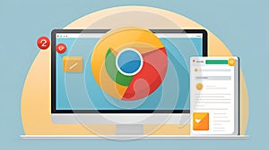 Desktop Computer and Tablet Showing Notifications and Email