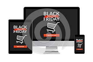 Black friday concept on electronic devices isolated on white background