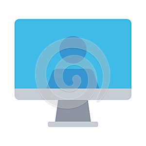 Desktop computer with user flat style icon