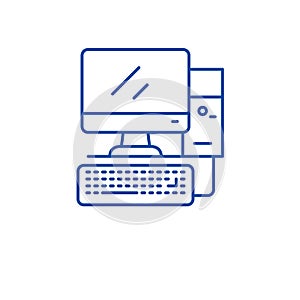 Desktop computer, workstation line icon concept. Desktop computer, workstation flat vector symbol, sign, outline