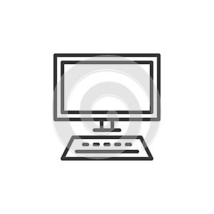 Desktop computer, workstation line icon, outline vector sign, linear style pictogram isolated on white.