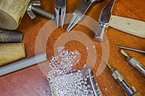 Desktop for craft jewellery making with professional tools