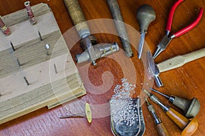Desktop for craft jewellery making with professional tools