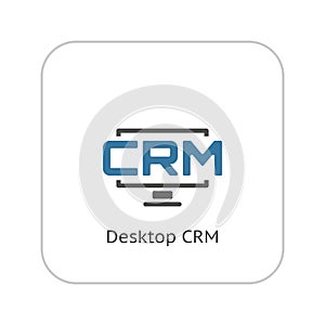 Desktop CRM System Icon. Flat Design