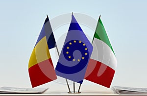 Flags of Romania European Union and Italy