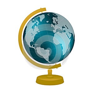 Desktop globe with wood stand on white background. Color vector illustration