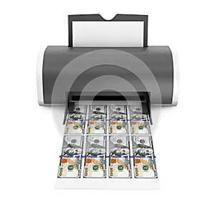 Desktop Home Printer Printed Money. 3d Rendering