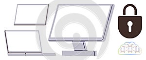 Digital Devices and Cloud Security Representation with Lock Icon