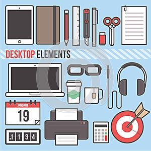 Desktop laptop tablet computer element flat design vector illustration