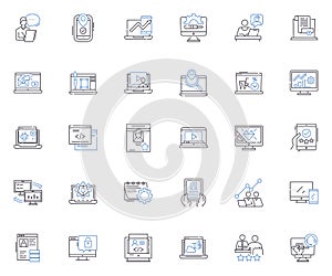 Desktop line icons collection. Computer, Monitor, Keyboard, Mouse, Desktop, Tower, Screen vector and linear illustration