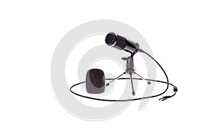 Desktop microphone in black on a white background