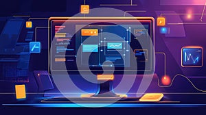 Desktop monitor displaying digital data and programming interface