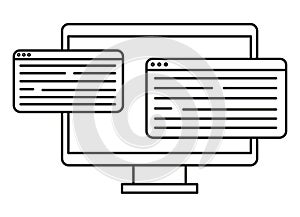 Desktop monitor icon. Vector data management. Computer screen interface. Programming website graphic.