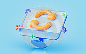 Desktop monitor with rotation arrow 3d illustration
