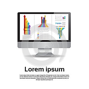 Desktop Monitor Workstation Graph Set Finance Diagram Infographic Financial Chart