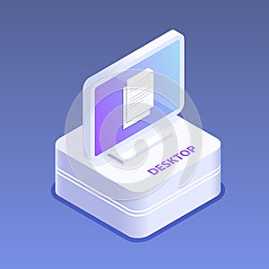 Desktop or PC 3d icon. Digital gadget. Flat isometric vector illustration.