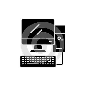 Desktop pc computer black icon, vector sign on isolated background. Desktop pc computer concept symbol, illustration