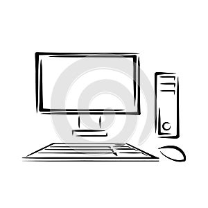 Desktop PC with keyboard and mouse. Vector illustration.