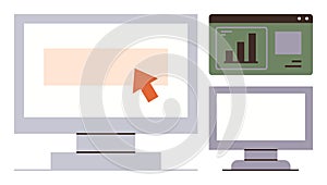 Digital Interface with Monitors Displaying Data and Navigation Elements