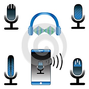 Desktop Studio microphone icon. Broadcast sign. The design of the podcast. Vector Illustration Of A Radio Microphone