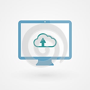 Desktop and upload cloud. Concept of upload. Vector illustration, flat design