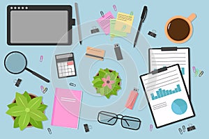 Top view of a modern and stylish workplace.