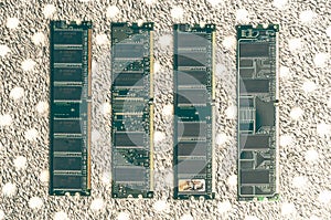 Desktop workstation server RAM memory chipsets. system, main memory, random access memory. DDR SDRAM modules photo