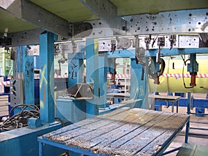 Desktops in production hall factory industrial equipment mechanisms photo