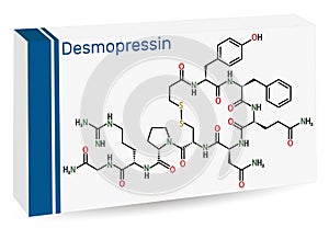 Desmopressin, desmopresina, desmopressinum molecule. It is antidiuretic peptide drug, synthetic analogue of vasopressin. Skeletal