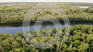 Desna River with forest. Aerial view.