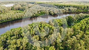 Desna River with forest. Aerial view.