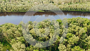 Desna River with forest. Aerial view.