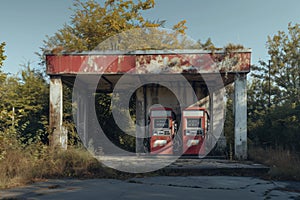 Desolate Abandoned gas station. Generate Ai
