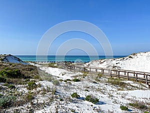 The desolate beach near Rosemary Beach, Florida along Highway 30A on a bright sunny summer day