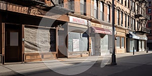 Desolate, empty storefronts, reflecting the economic disparities intensified by gentrification, concept of Urban decay