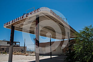 Desolate garage and gas station