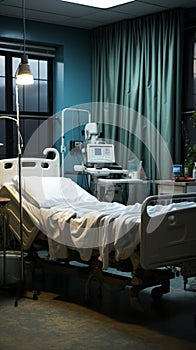 Desolate hospital room displays one bed, lacking any signs of occupancy.