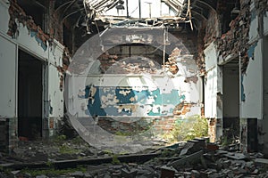 Desolate interior of abandoned building, echoes of past occupancy photo