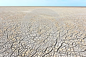 Desolate landscape with cracked ground at the seashore