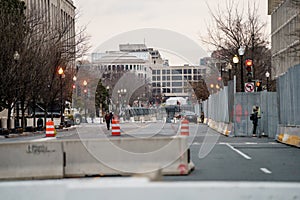 Desolate street scene in Washington DC prior to President elect Joe Biden inauguration