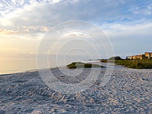 Desolate Turtle Beach on Florida's Gulf coast right before a beautiful Blue and Orange sunset