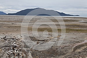 Desolated landscape with ashes after volcano eruption in Chaiten. photo