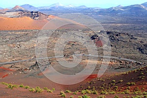 Rough landscape in the volcanic desert of Timanfaya National Park, Lanzarote, Spain