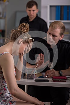 Despair woman at police station