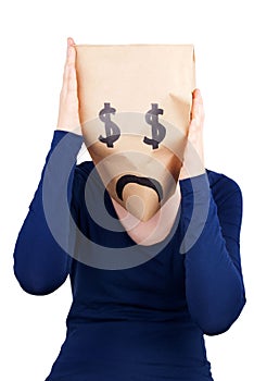 A desperate dollar paper bag head