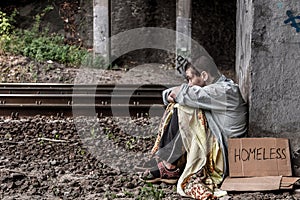 Desperate homeless woman