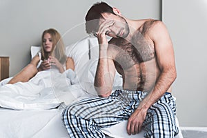 Desperate husband is exhausted from marriage problems