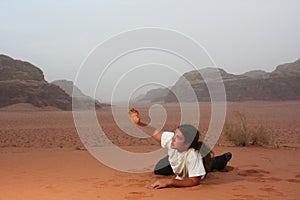 Desperate man in the desert longing for something