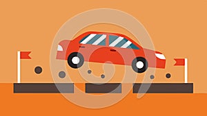 Desperate Maneuver The getaway car skidding to a stop as it narrowly avoids a traffic barrier tires kicking up dust and photo